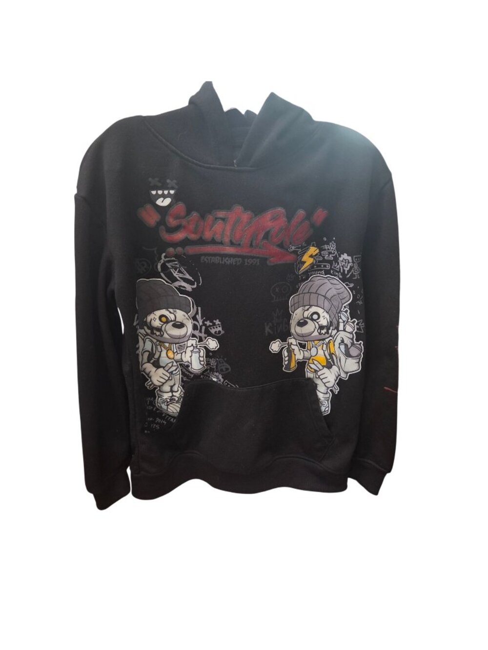 Southpole Black Graphic Hoodie XL Youth With Cartoon Bears & Red Logo Text